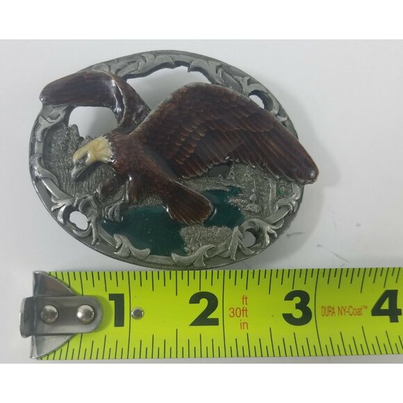 Flying Eagle Belt Buckle Enamel Glaze USA Made Silver Excellent C+J Vintage 90s - Picture 3 of 5